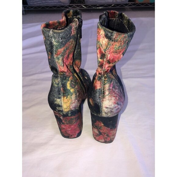 Anthropologie Boots Size 7.5 Velvet Floral Green Ankle Block Heel Steampunk - Picture 3 of 9